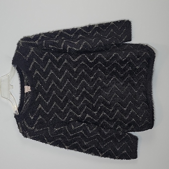 Chico's Zig Zag Jacquard Pullover Sweater black gold holiday size Large 2 - Picture 1 of 7